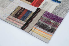 Kırk Yama Gri Patchwork Pamuk Yün El Dokuma Halısı 209x306 Agacan