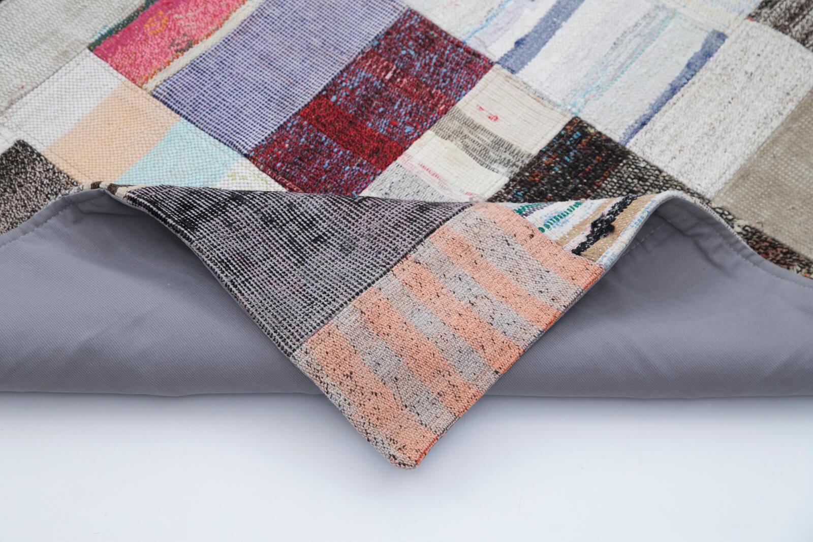 Kırk Yama Gri Patchwork Pamuk Yün El Dokuma Halısı 209x306 Agacan