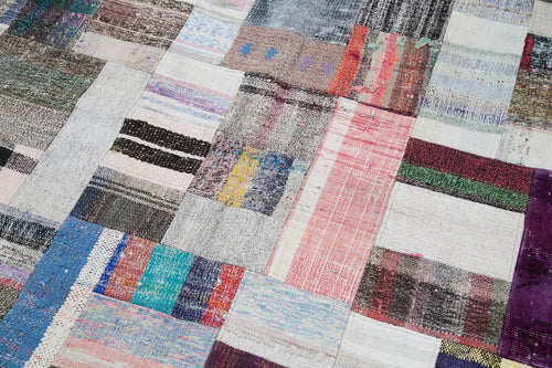 Kırk Yama Gri Patchwork Pamuk Yün El Dokuma Halısı 209x306 Agacan