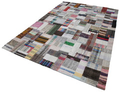 Kırk Yama Gri Patchwork Pamuk Yün El Dokuma Halısı 205x306 Agacan