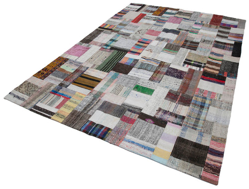 Kırk Yama Gri Patchwork Pamuk Yün El Dokuma Halısı 205x306 Agacan