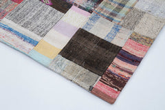 Kırk Yama Gri Patchwork Pamuk Yün El Dokuma Halısı 205x306 Agacan