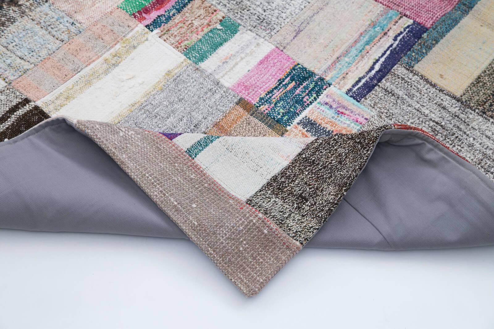 Kırk Yama Gri Patchwork Pamuk Yün El Dokuma Halısı 205x306 Agacan