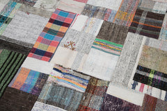 Kırk Yama Gri Patchwork Pamuk Yün El Dokuma Halısı 205x306 Agacan