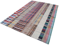Colorful Geometric Vintage Turkish Kilim Rug 198x302 cm (6'6" x 9'11")