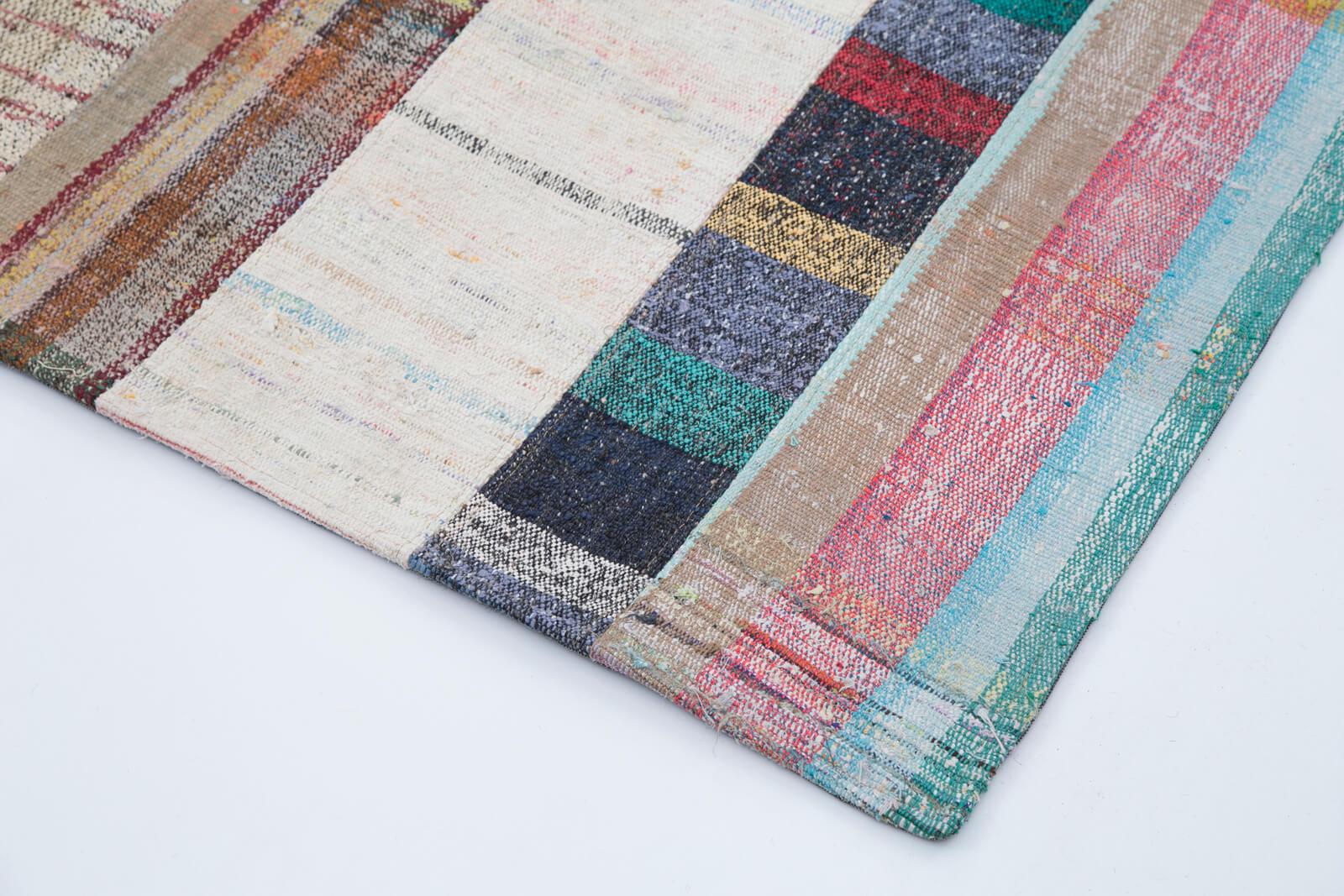 Kırk Yama Gri Patchwork Pamuk Yün El Dokuma Halısı 198x302 Agacan