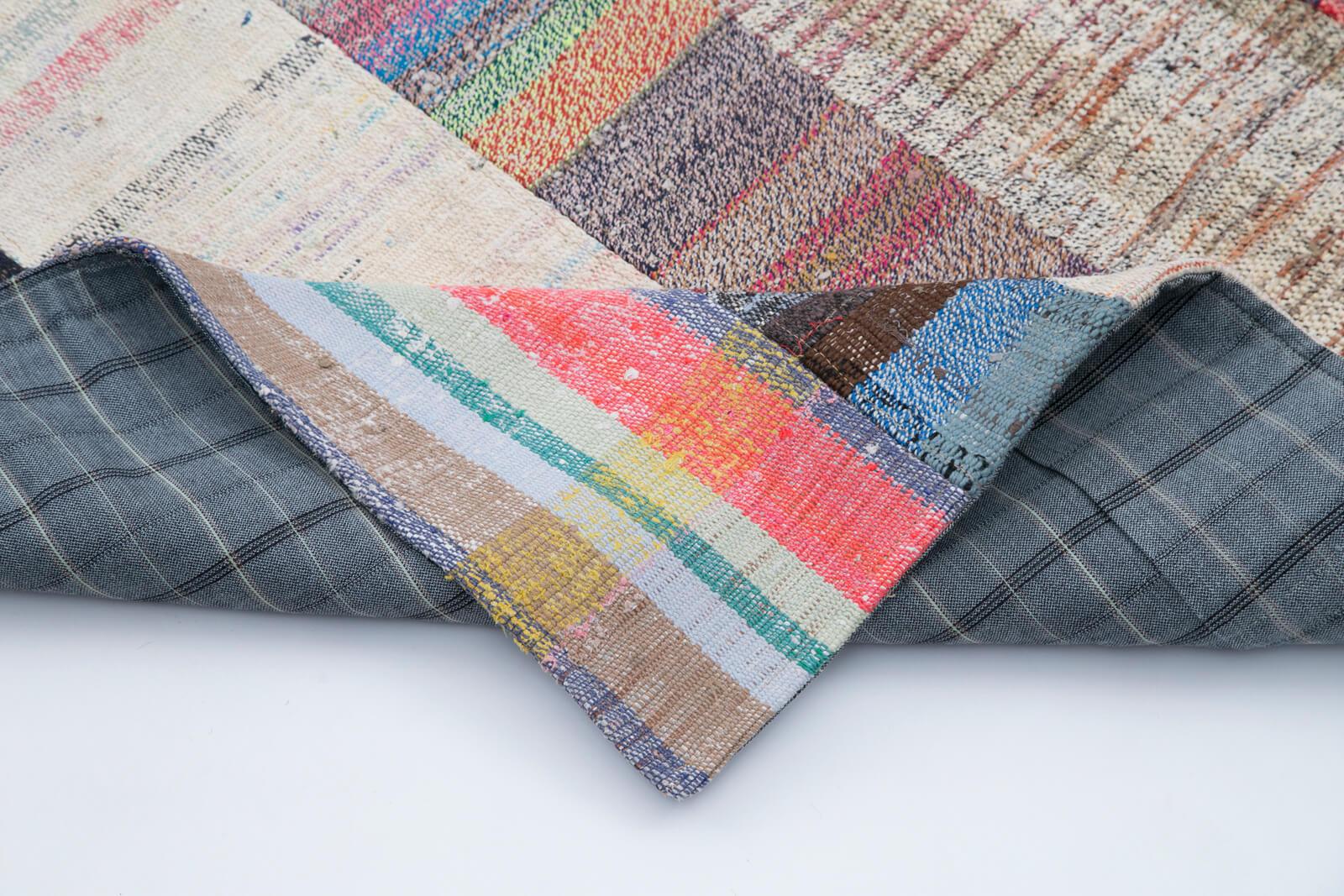 Kırk Yama Gri Patchwork Pamuk Yün El Dokuma Halısı 198x302 Agacan