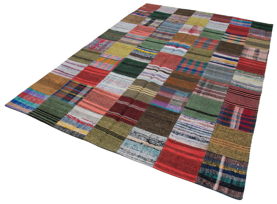 Kırk Yama Gri Patchwork Pamuk Yün El Dokuma Halısı 209x302 Agacan
