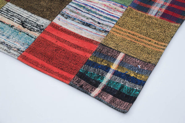 Kırk Yama Gri Patchwork Pamuk Yün El Dokuma Halısı 209x302 Agacan