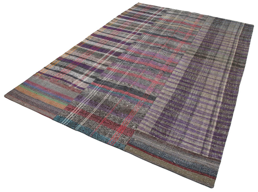 Kırk Yama Gri Patchwork Pamuk Yün El Dokuma Halısı 205x304 Agacan