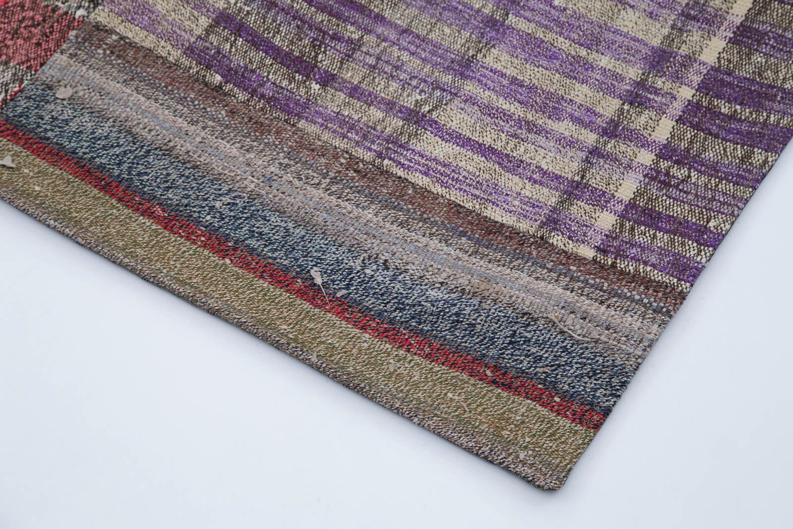 Kırk Yama Gri Patchwork Pamuk Yün El Dokuma Halısı 205x304 Agacan