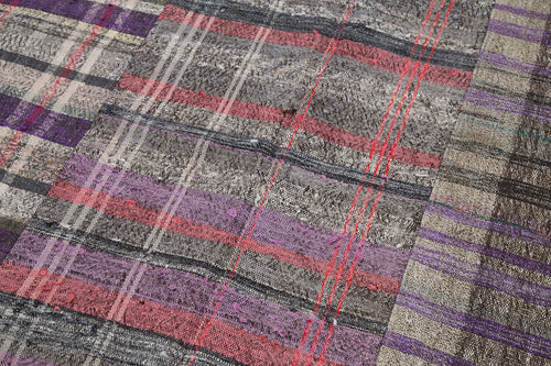 Kırk Yama Gri Patchwork Pamuk Yün El Dokuma Halısı 205x304 Agacan