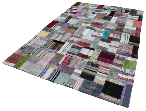 Kırk Yama Gri Patchwork Pamuk Yün El Dokuma Halısı 200x305 Agacan