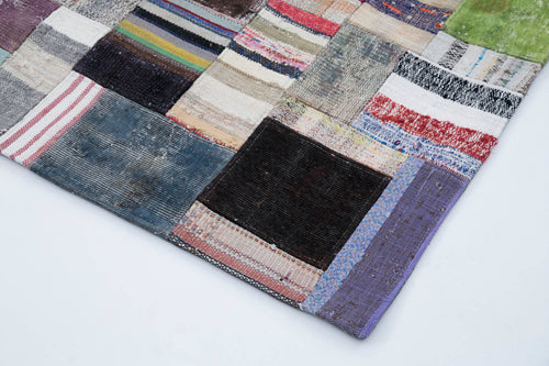 Kırk Yama Gri Patchwork Pamuk Yün El Dokuma Halısı 200x305 Agacan