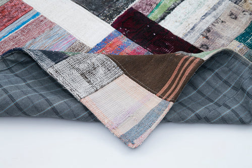 Kırk Yama Gri Patchwork Pamuk Yün El Dokuma Halısı 200x305 Agacan