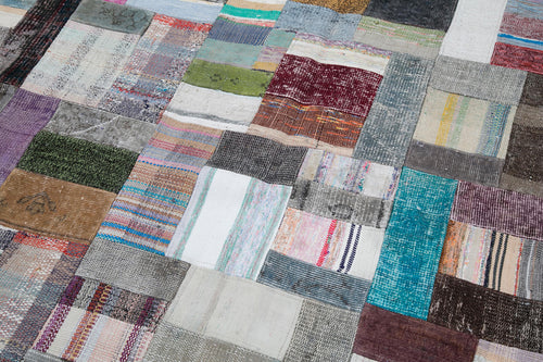 Kırk Yama Gri Patchwork Pamuk Yün El Dokuma Halısı 200x305 Agacan