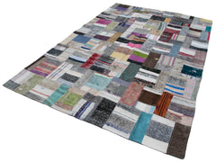 Kırk Yama Gri Patchwork Pamuk Yün El Dokuma Halısı 200x304 Agacan