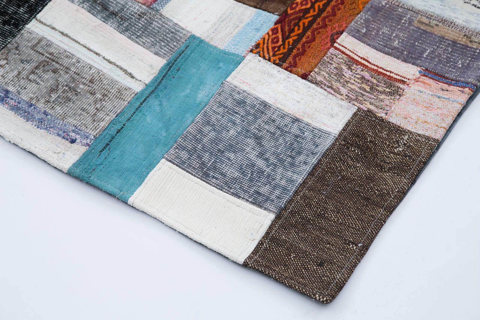 Kırk Yama Gri Patchwork Pamuk Yün El Dokuma Halısı 200x304 Agacan
