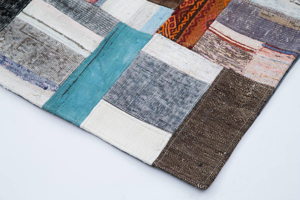 Kırk Yama Gri Patchwork Pamuk Yün El Dokuma Halısı 200x304 Agacan