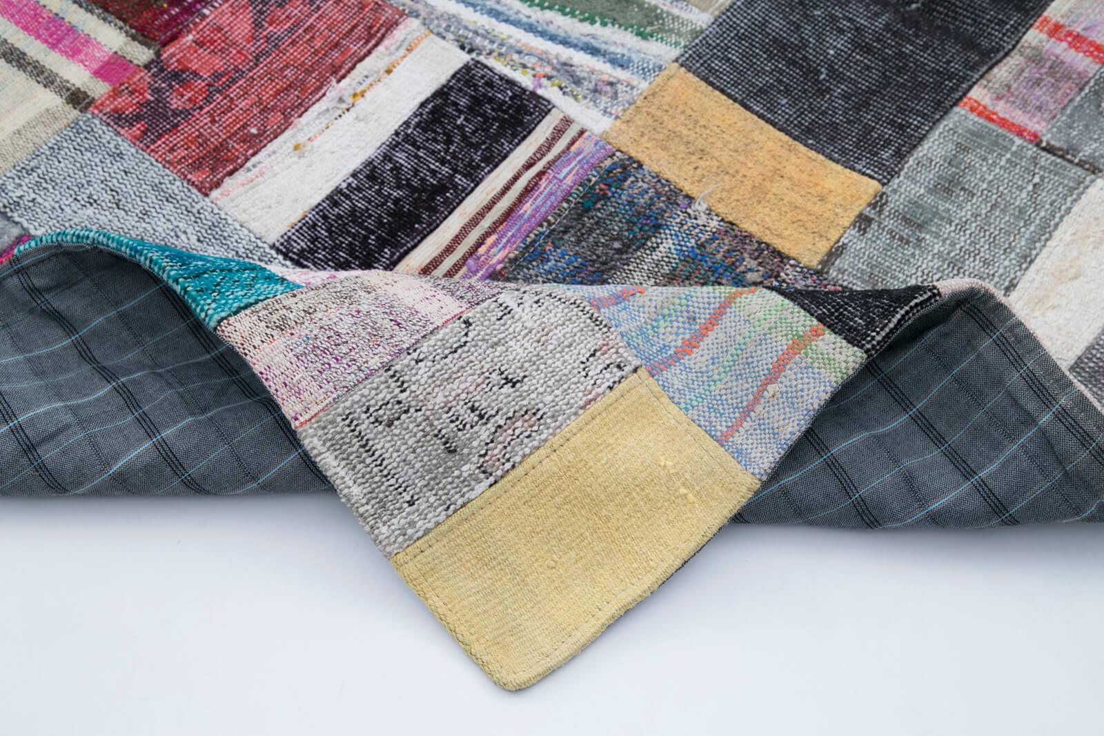 Kırk Yama Gri Patchwork Pamuk Yün El Dokuma Halısı 200x304 Agacan