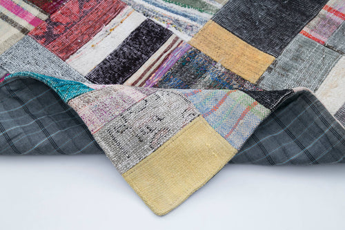 Kırk Yama Gri Patchwork Pamuk Yün El Dokuma Halısı 200x304 Agacan
