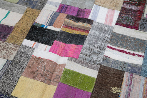 Kırk Yama Gri Patchwork Pamuk Yün El Dokuma Halısı 200x304 Agacan