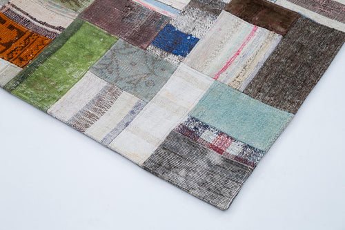 Kırk Yama Gri Patchwork Pamuk Yün El Dokuma Halısı 200x300 Agacan