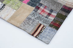 Kırk Yama Gri Patchwork Pamuk Yün El Dokuma Halısı 200x301 Agacan