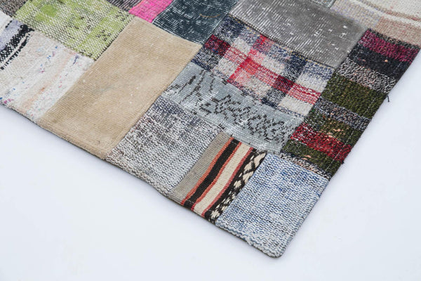 Kırk Yama Gri Patchwork Pamuk Yün El Dokuma Halısı 200x301 Agacan