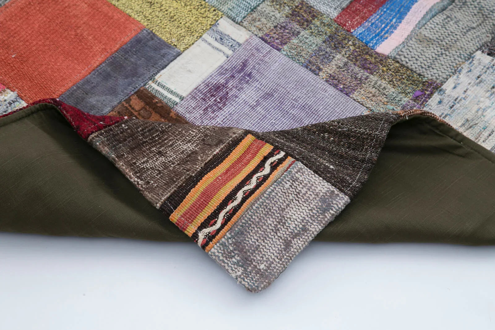 Kırk Yama Gri Patchwork Pamuk Yün El Dokuma Halısı 200x301 Agacan