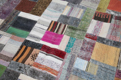 Kırk Yama Gri Patchwork Pamuk Yün El Dokuma Halısı 200x301 Agacan