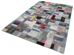 Kırk Yama Gri Patchwork Pamuk Yün El Dokuma Halısı 200x304 Agacan