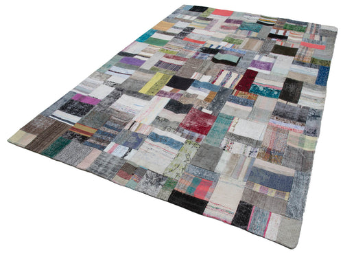 Kırk Yama Gri Patchwork Pamuk Yün El Dokuma Halısı 200x304 Agacan