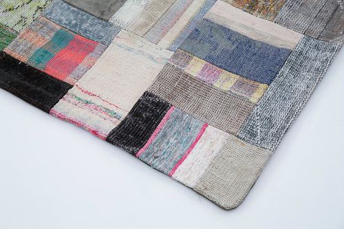 Kırk Yama Gri Patchwork Pamuk Yün El Dokuma Halısı 200x304 Agacan