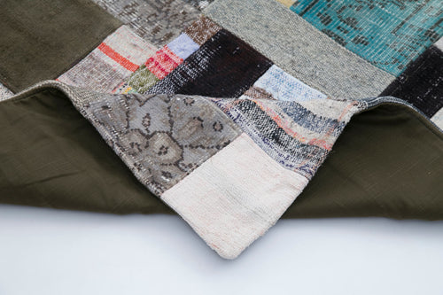 Kırk Yama Gri Patchwork Pamuk Yün El Dokuma Halısı 200x304 Agacan