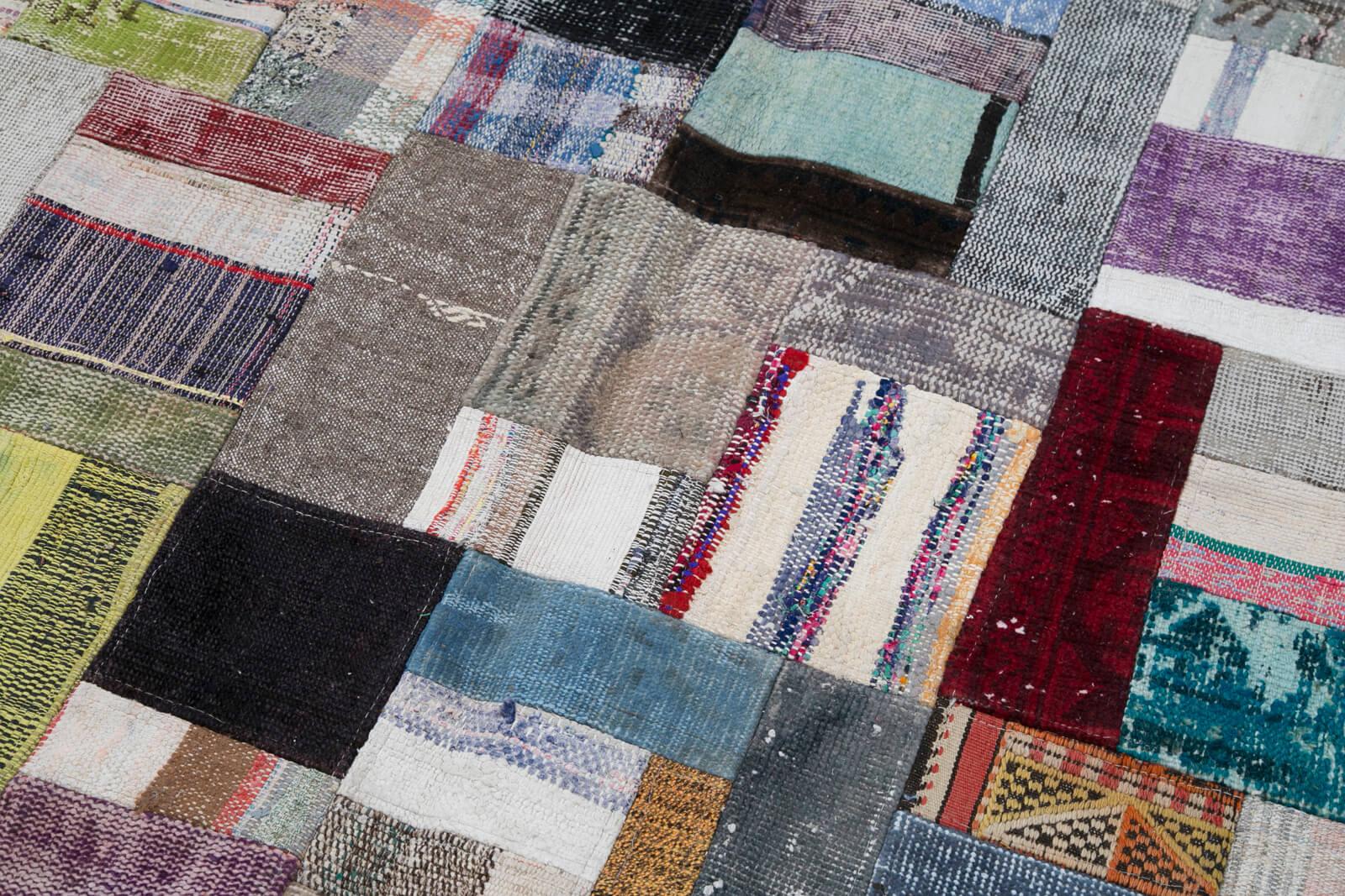 Kırk Yama Gri Patchwork Pamuk Yün El Dokuma Halısı 200x304 Agacan
