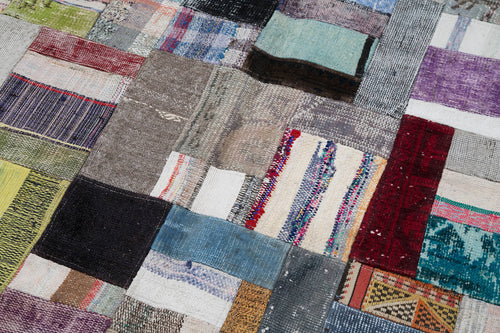 Kırk Yama Gri Patchwork Pamuk Yün El Dokuma Halısı 200x304 Agacan