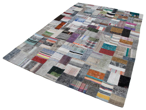 Kırk Yama Gri Patchwork Pamuk Yün El Dokuma Halısı 200x300 Agacan