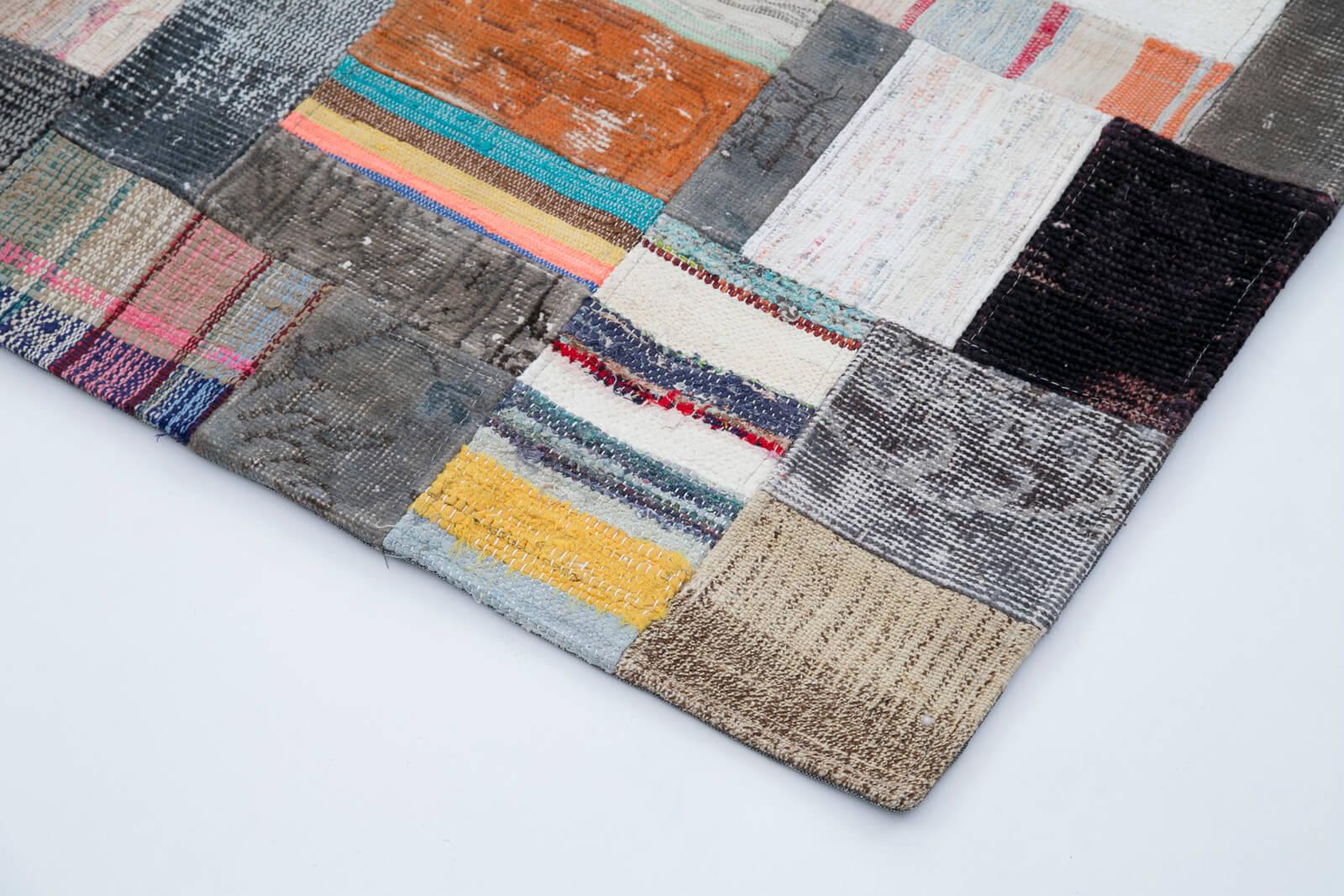 Kırk Yama Gri Patchwork Pamuk Yün El Dokuma Halısı 200x300 Agacan