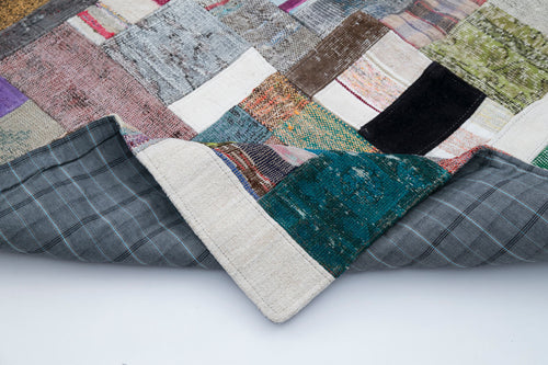 Kırk Yama Gri Patchwork Pamuk Yün El Dokuma Halısı 200x300 Agacan