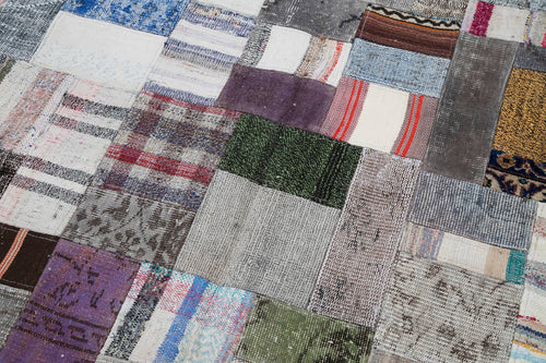 Kırk Yama Gri Patchwork Pamuk Yün El Dokuma Halısı 200x300 Agacan