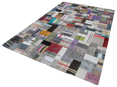 Kırk Yama Gri Patchwork Pamuk Yün El Dokuma Halısı 199x302 Agacan