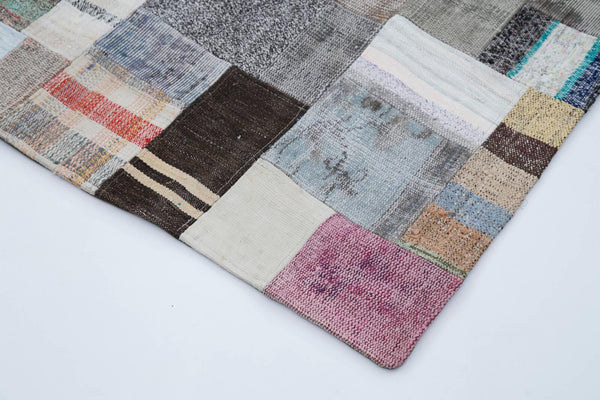 Kırk Yama Gri Patchwork Pamuk Yün El Dokuma Halısı 199x302 Agacan