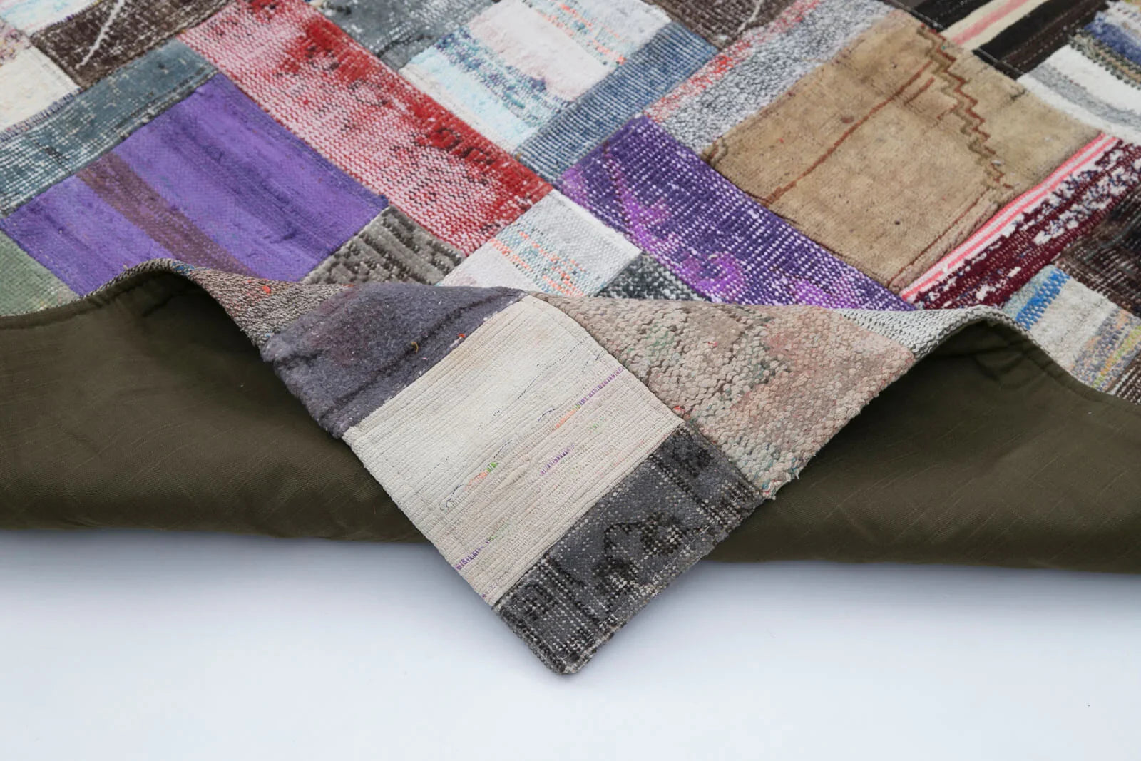 Kırk Yama Gri Patchwork Pamuk Yün El Dokuma Halısı 199x302 Agacan