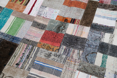 Kırk Yama Gri Patchwork Pamuk Yün El Dokuma Halısı 199x302 Agacan