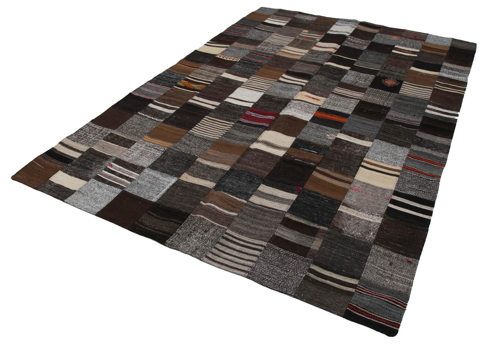 Kırk Yama Gri Patchwork Pamuk Yün El Dokuma Halısı 201x300 Agacan