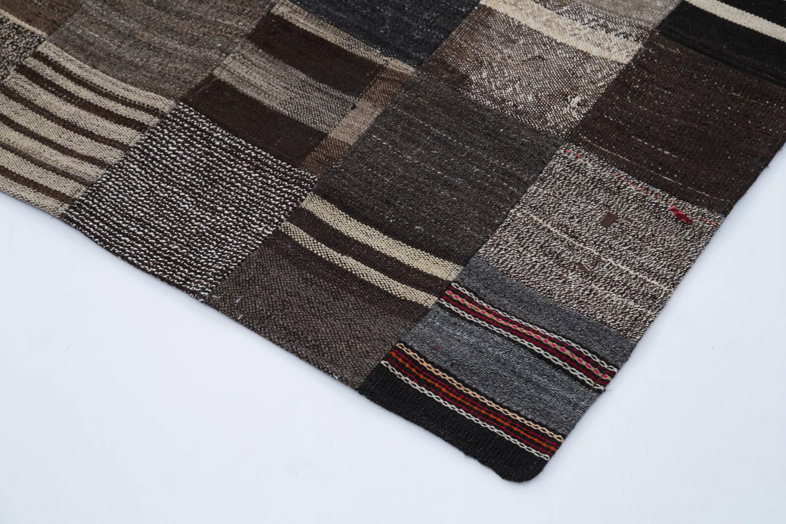 Kırk Yama Gri Patchwork Pamuk Yün El Dokuma Halısı 201x300 Agacan