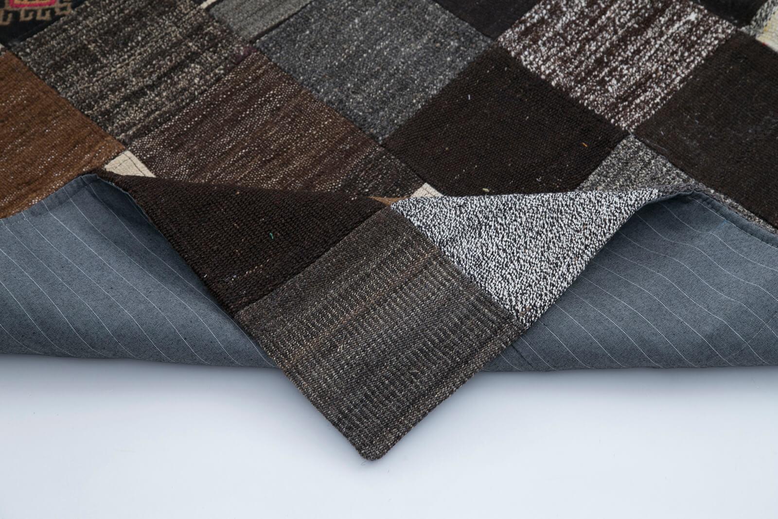 Kırk Yama Gri Patchwork Pamuk Yün El Dokuma Halısı 201x300 Agacan