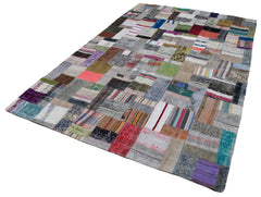 Kırk Yama Gri Patchwork Pamuk Yün El Dokuma Halısı 200x303 Agacan