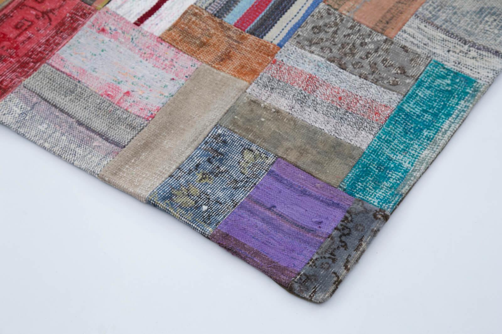 Kırk Yama Gri Patchwork Pamuk Yün El Dokuma Halısı 200x303 Agacan